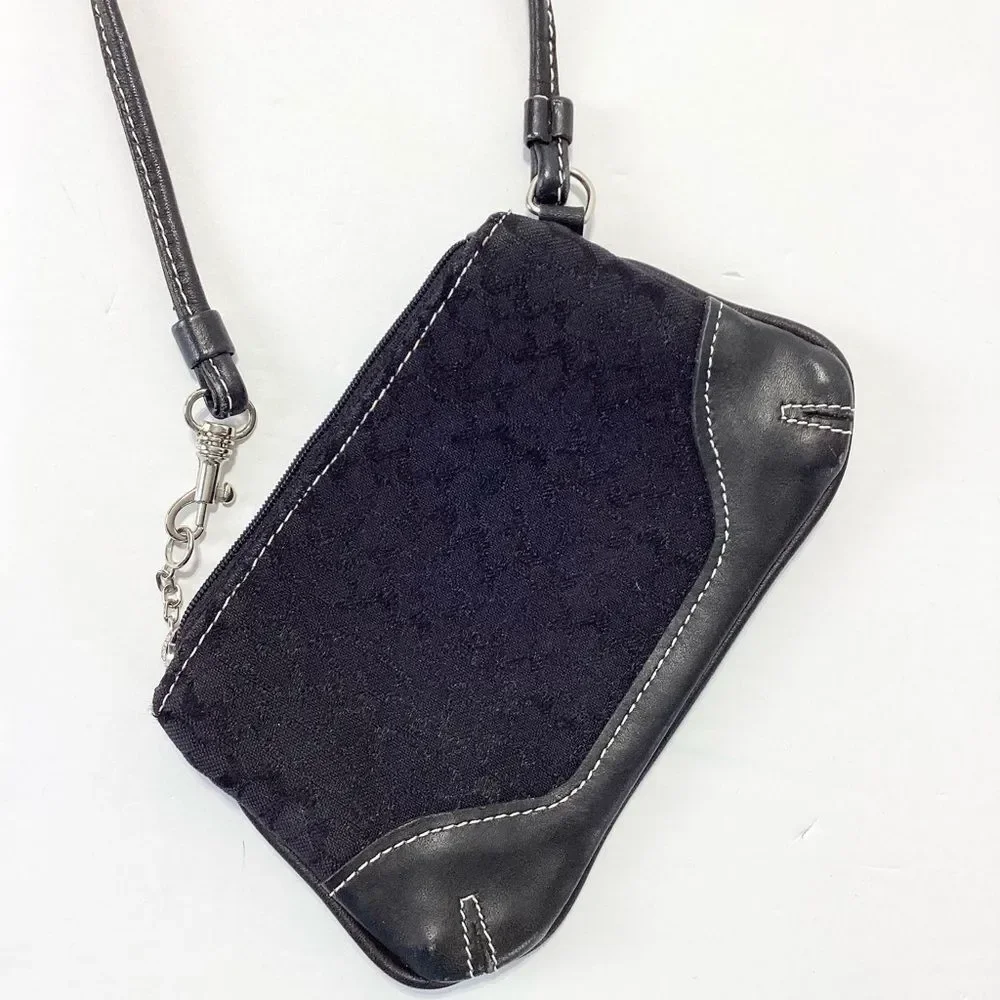 Coach Wristlet Lot of 2 Black C Logo Canvas Leather Small